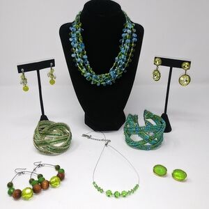 8 Piece Blue and Green Jewelry Ensemble